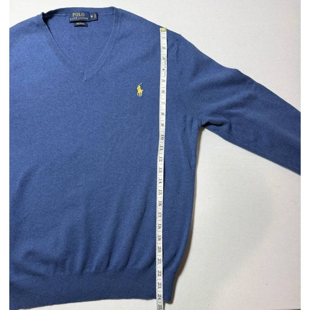 Polo Ralph Lauren Sweater Men's Blue 100% Pima Cotton V Neck Pullover Size M
